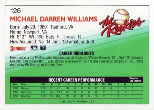 Mike Williams  baseball card collectible - Main Image 2