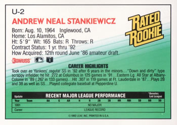 Andy Stankiewicz  baseball card collectible - Main Image 2