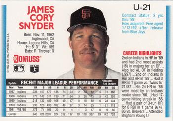 Cory Snyder  baseball card collectible - Main Image 2