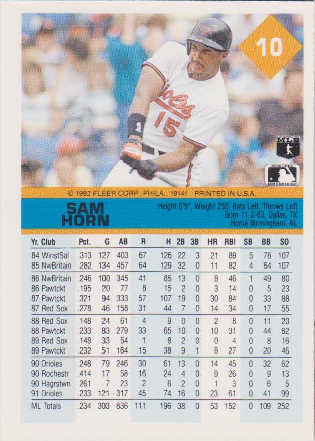 Sam Horn  baseball card collectible - Main Image 2