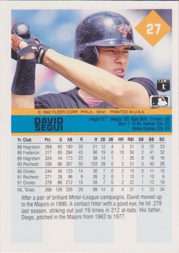 David Segui  baseball card collectible - Main Image 2