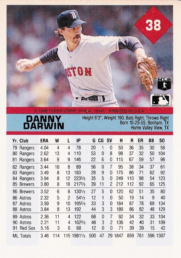 Danny Darwin  baseball card collectible - Main Image 2