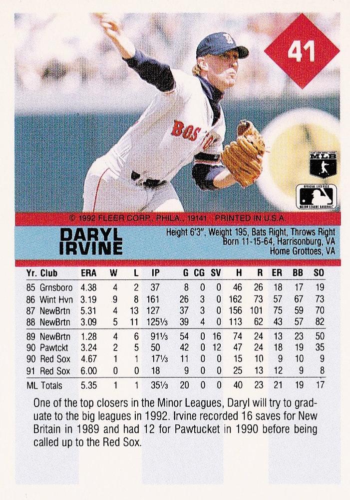 Daryl Irvine  baseball card collectible - Main Image 2
