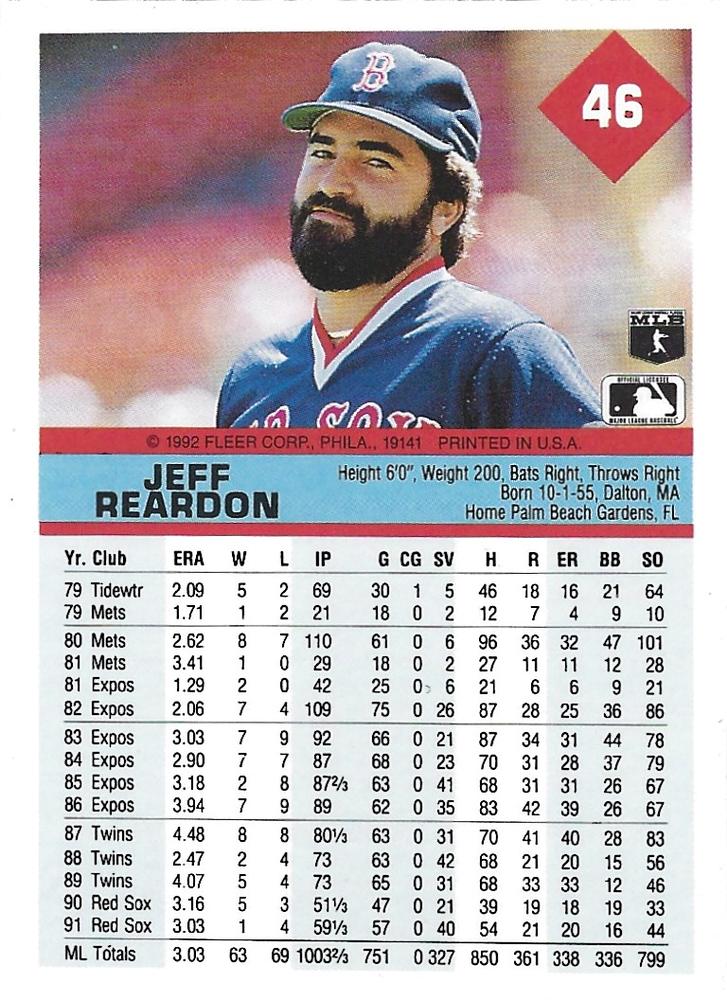 Jeff Reardon  baseball card collectible - Main Image 2