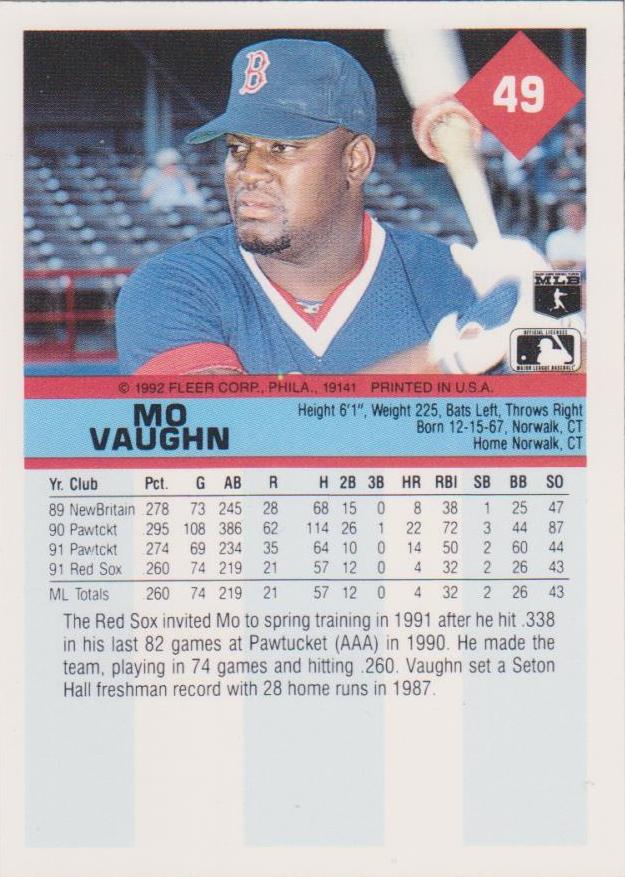 Mo Vaughn  baseball card collectible - Main Image 2
