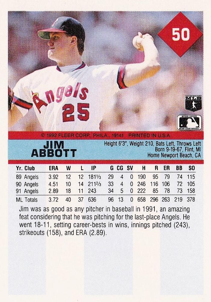Jim Abbott  baseball card collectible - Main Image 2