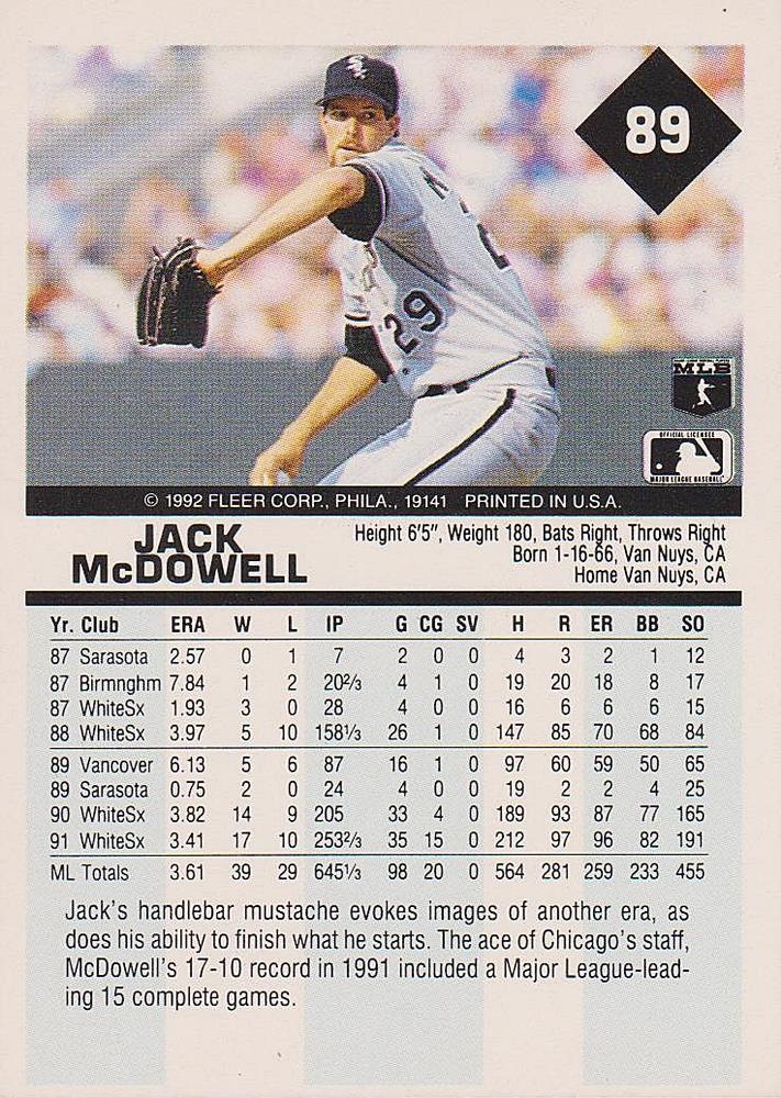 Jack McDowell  baseball card collectible - Main Image 2