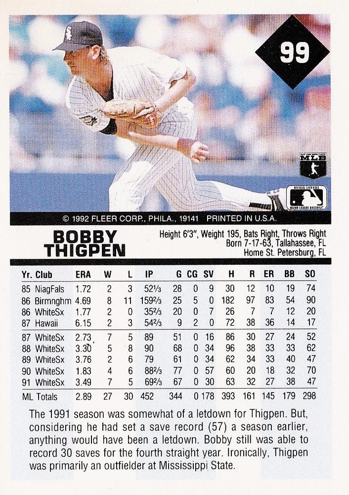 Bobby Thigpen  baseball card collectible - Main Image 2