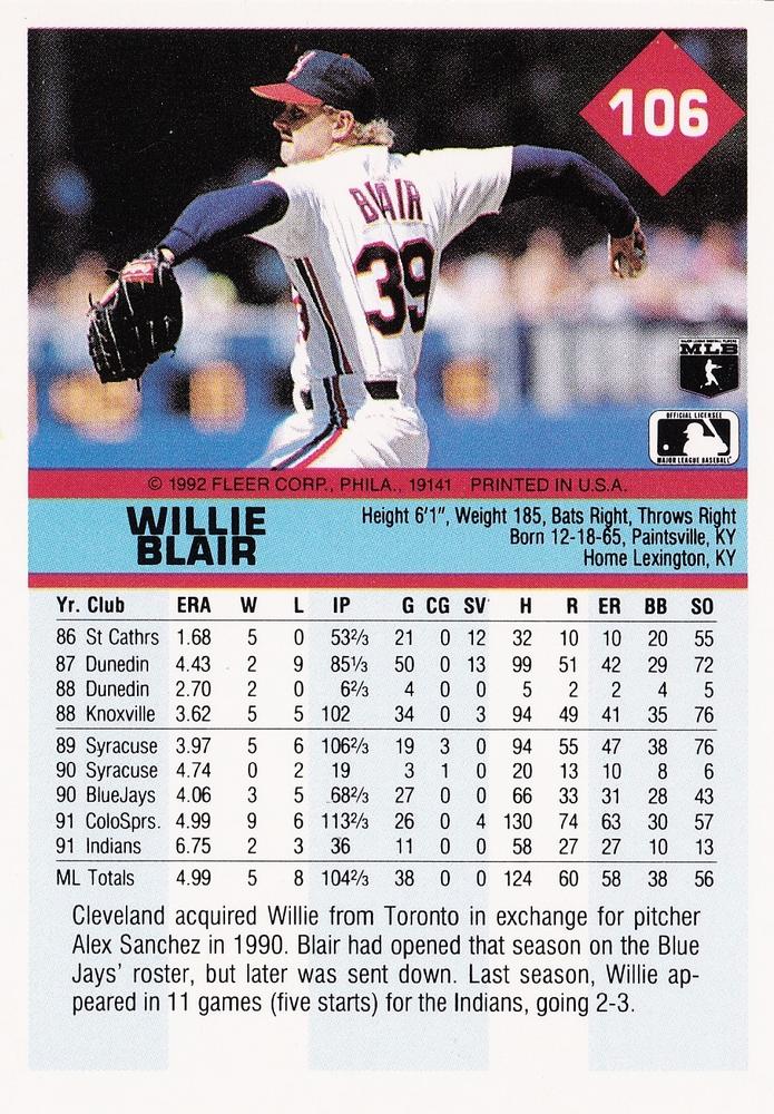 Willie Blair  baseball card collectible - Main Image 2