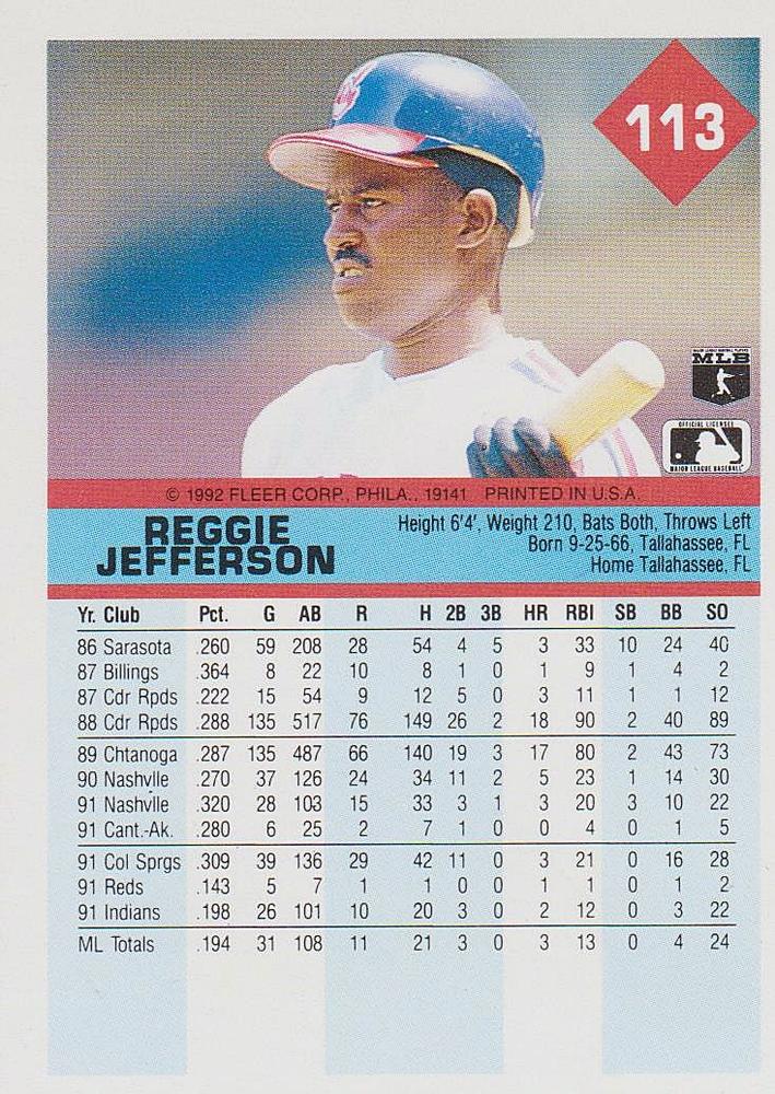 Reggie Jefferson  baseball card collectible - Main Image 2