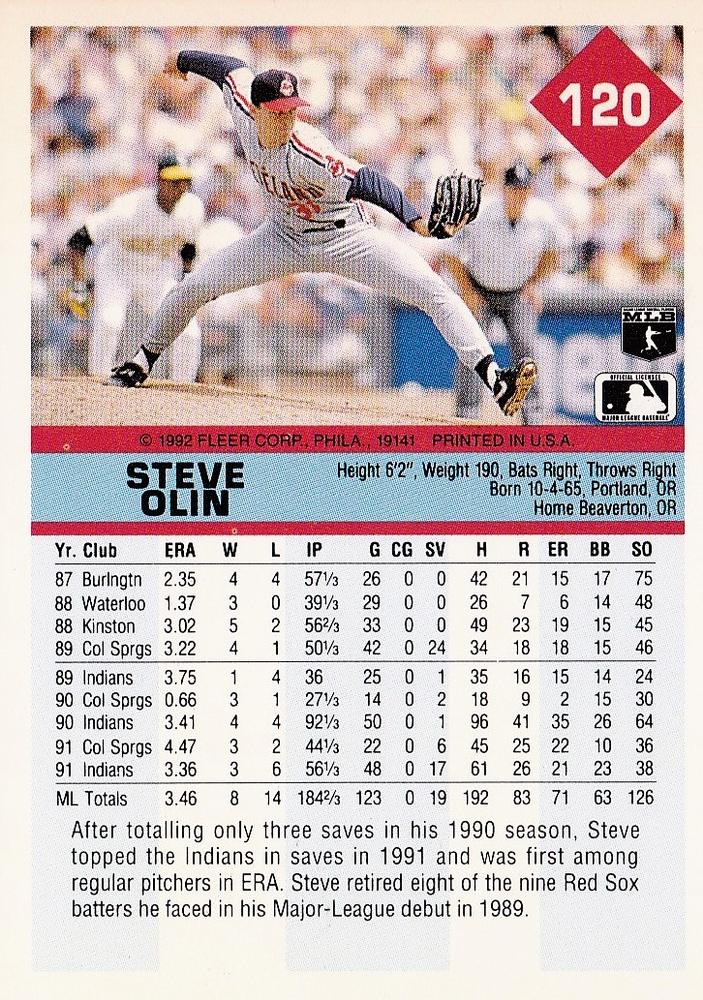 Steve Olin  baseball card collectible - Main Image 2
