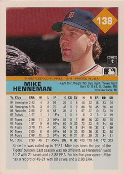 Mike Henneman  baseball card collectible - Main Image 2