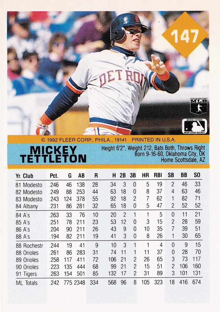 Mickey Tettleton  baseball card collectible - Main Image 2