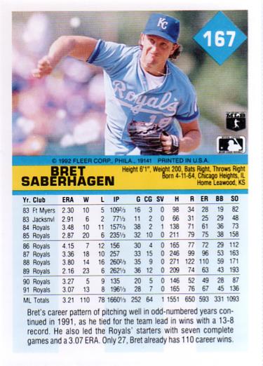 Bret Saberhagen  baseball card collectible - Main Image 2