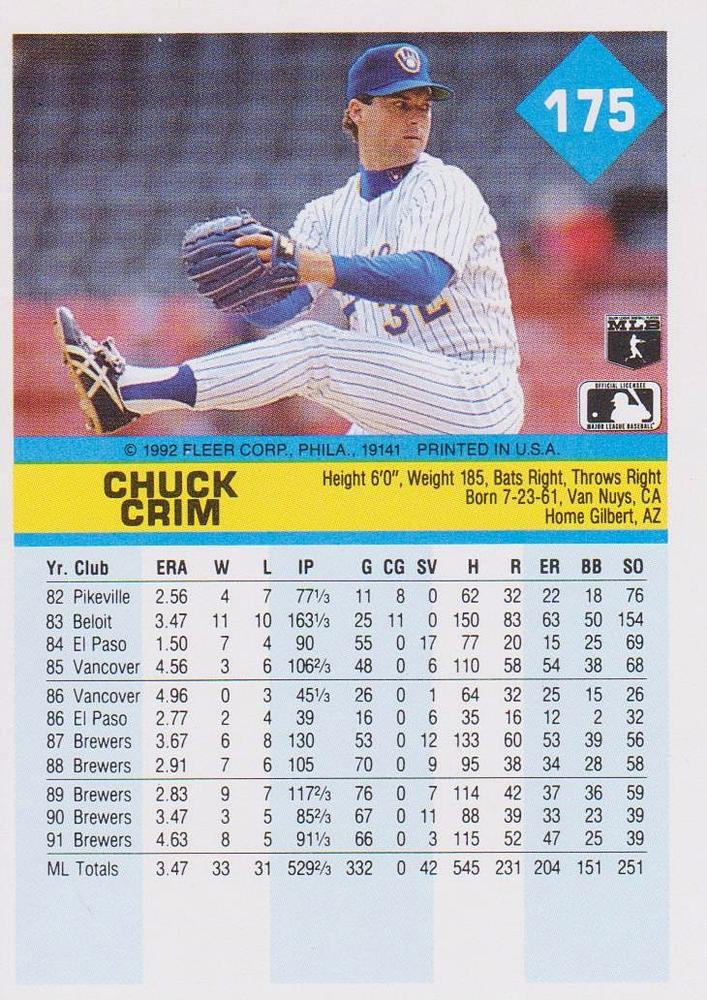 Chuck Crim  baseball card collectible - Main Image 2