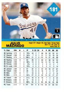 Julio Machado  baseball card collectible - Main Image 2