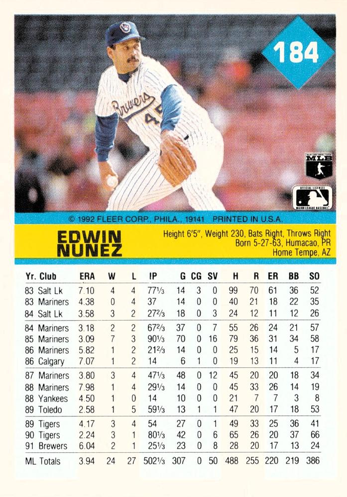 Edwin Nunez  baseball card collectible - Main Image 2