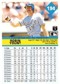 Robin Yount  baseball card collectible - Main Image 2