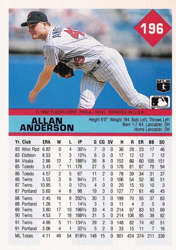 Allan Anderson  baseball card collectible - Main Image 2