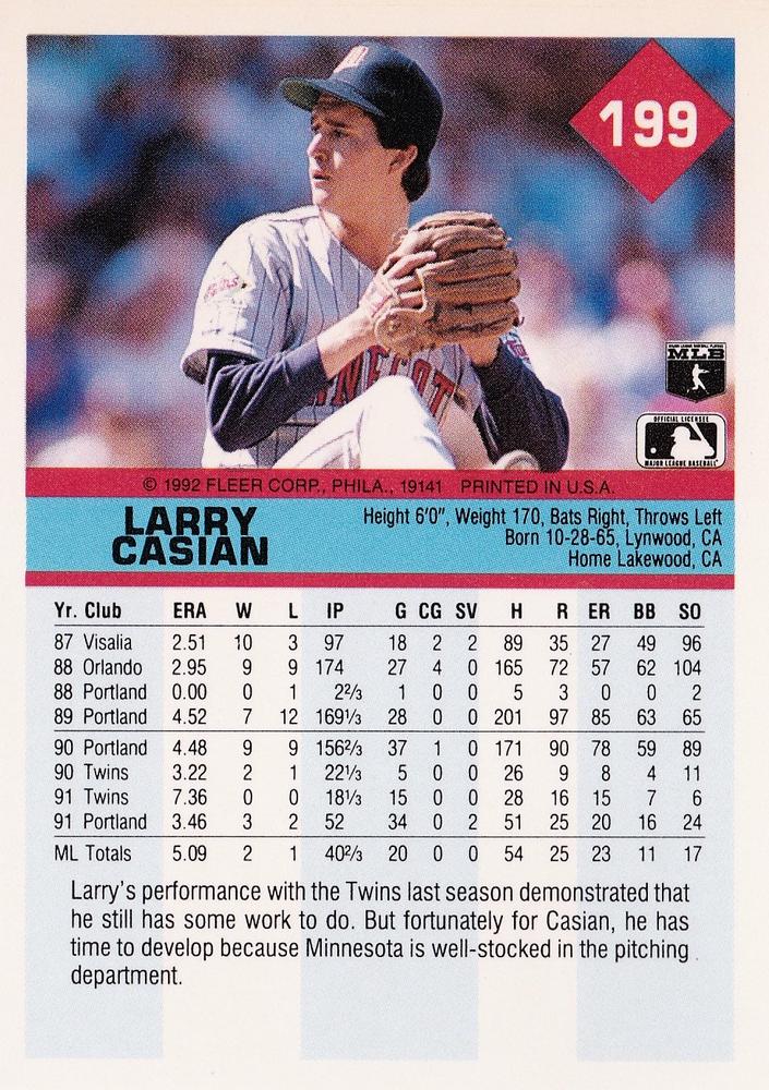 Larry Casian  baseball card collectible - Main Image 2
