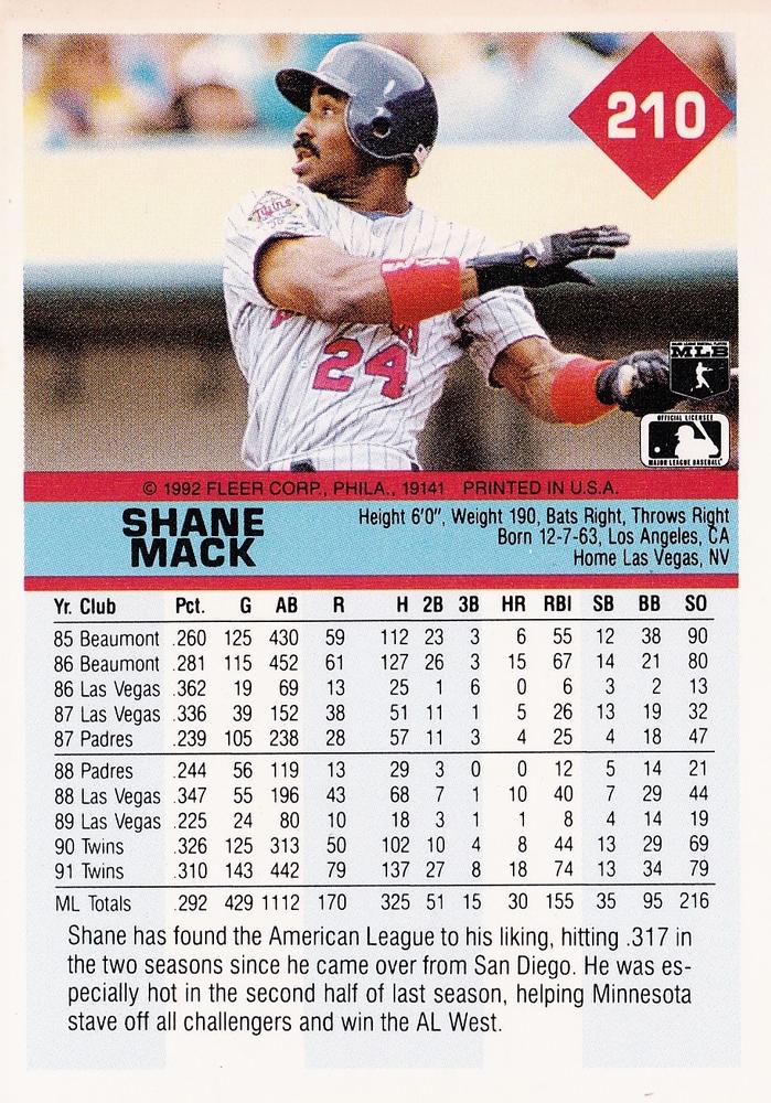 Shane Mack  baseball card collectible - Main Image 2