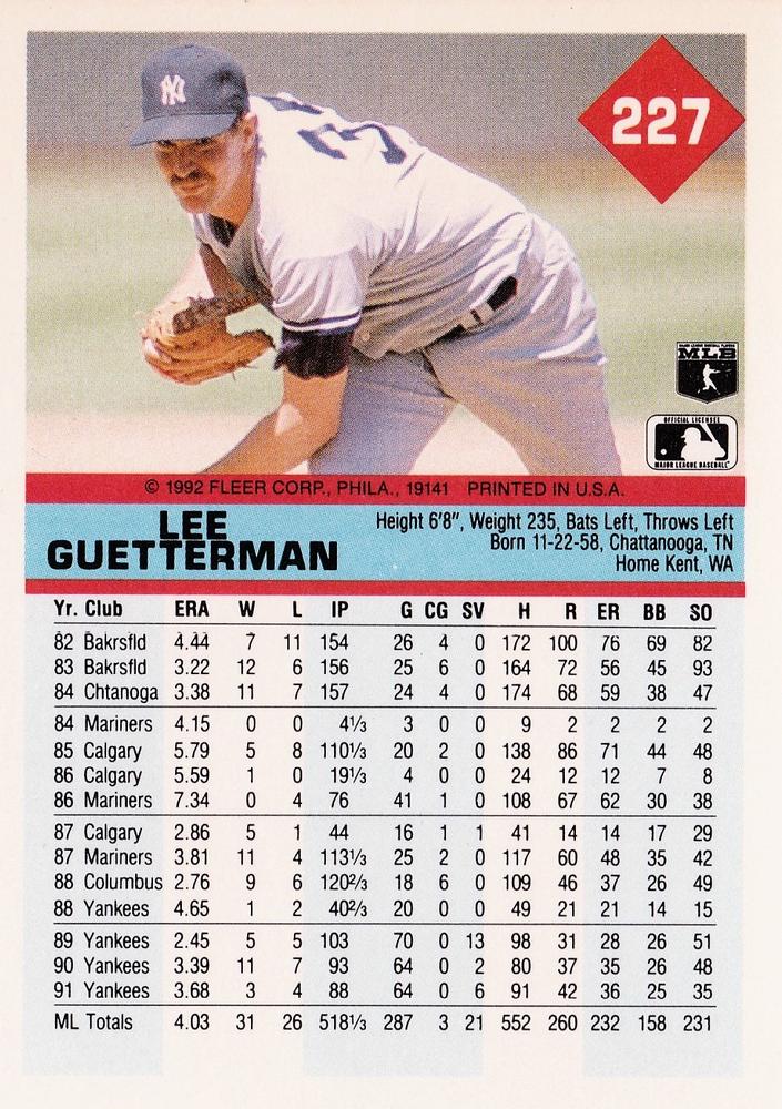 Lee Guetterman  baseball card collectible - Main Image 2