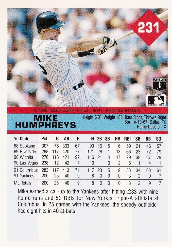 Mike Humphreys  baseball card collectible - Main Image 2
