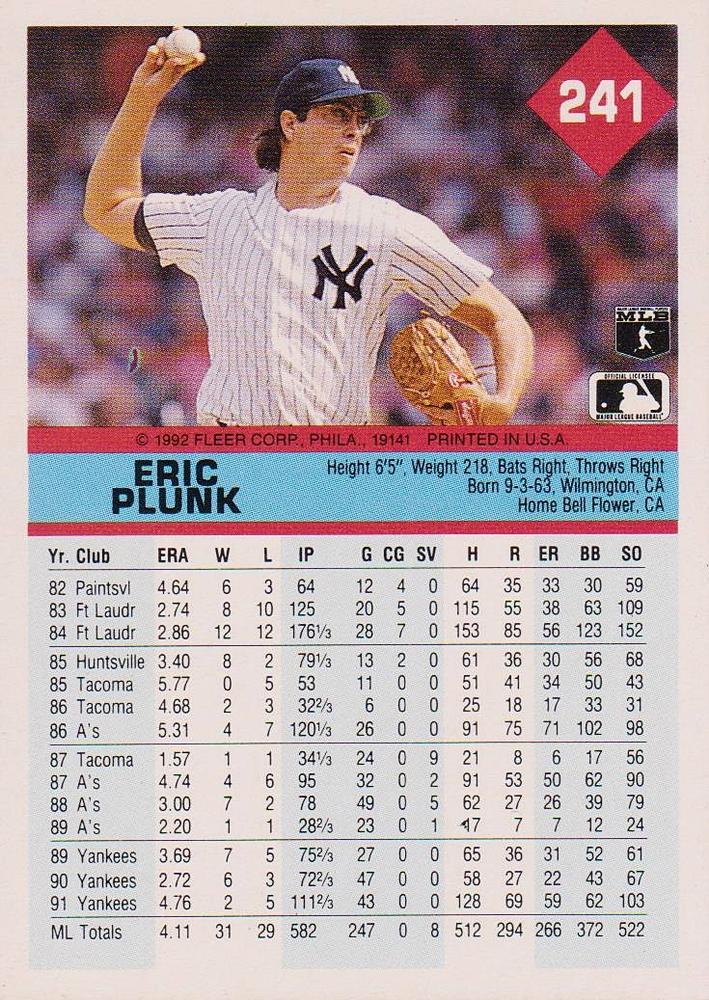 Eric Plunk  baseball card collectible - Main Image 2