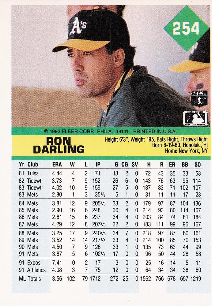 Ron Darling  baseball card collectible - Main Image 2