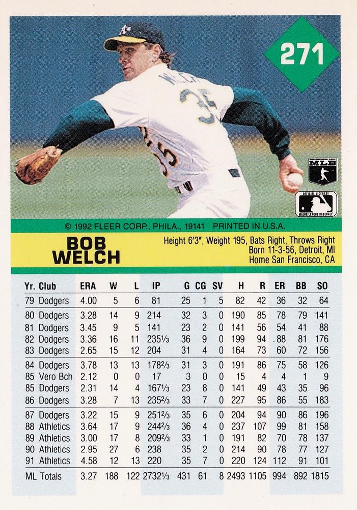 Bob Welch  baseball card collectible - Main Image 2