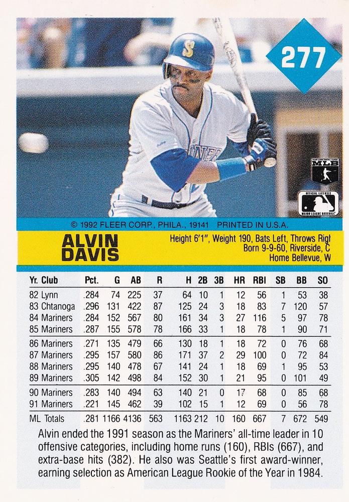 Alvin Davis  baseball card collectible - Main Image 2