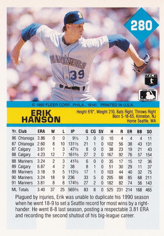 Erik Hanson  baseball card collectible - Main Image 2