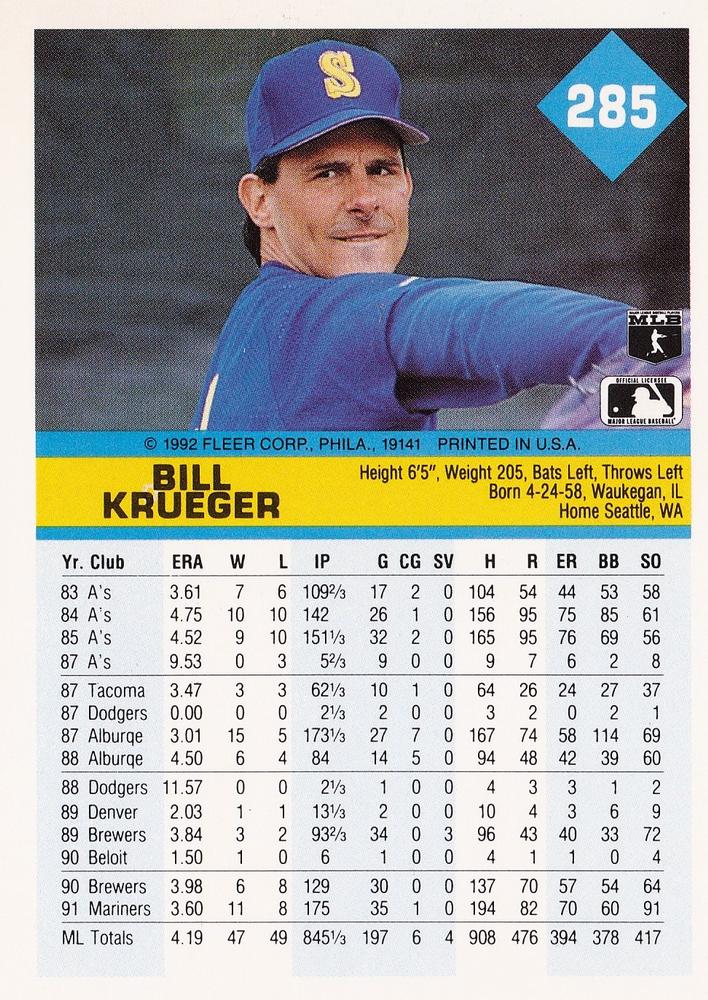 Bill Krueger  baseball card collectible - Main Image 2