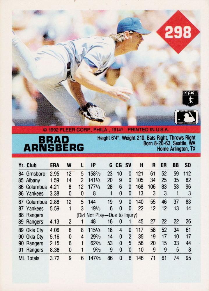 Brad Arnsberg  baseball card collectible - Main Image 2
