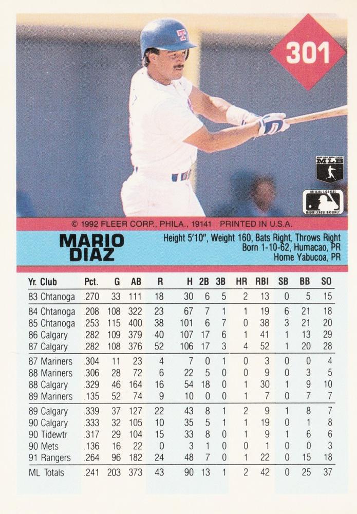Mario Diaz  baseball card collectible - Main Image 2