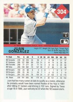 Juan Gonzalez  baseball card collectible - Main Image 2