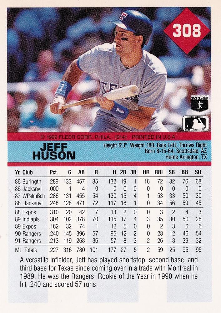 Jeff Huson  baseball card collectible - Main Image 2