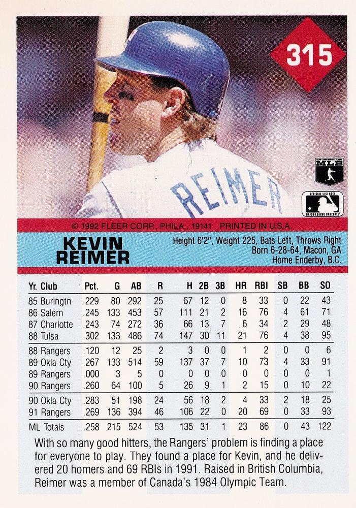 Kevin Reimer  baseball card collectible - Main Image 2