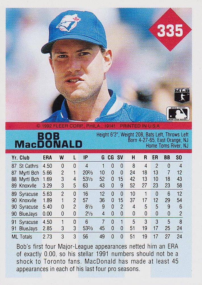 Bob MacDonald  baseball card collectible - Main Image 2