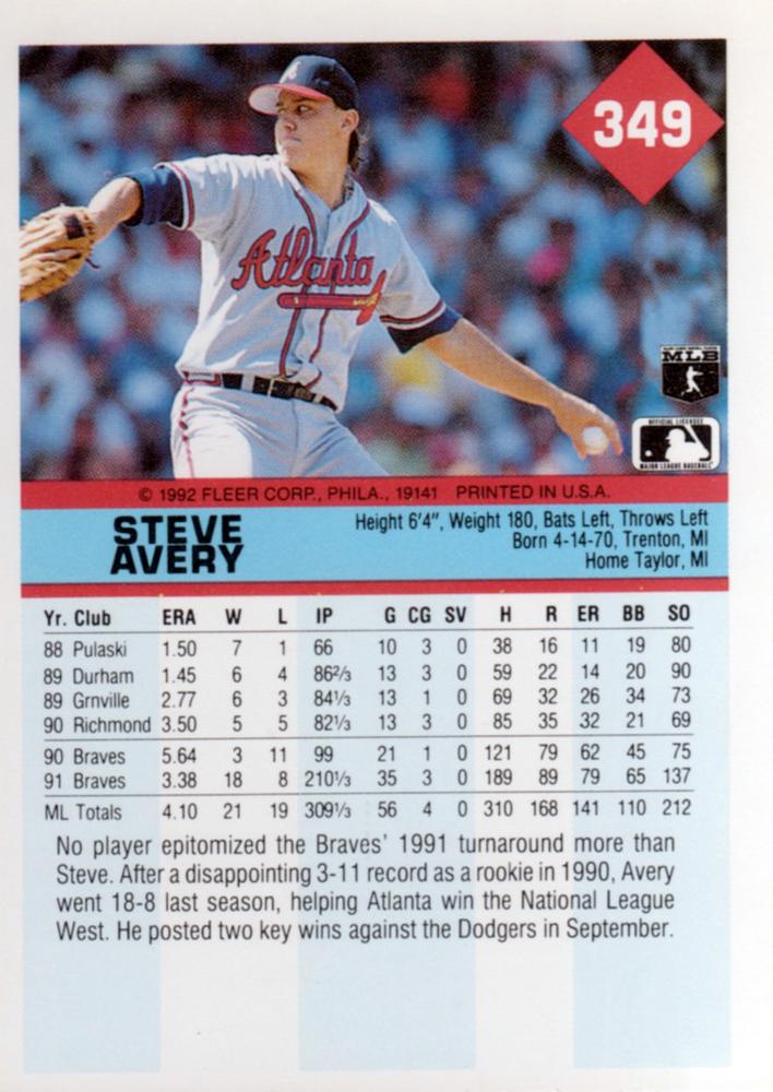 Steve Avery  baseball card collectible - Main Image 2