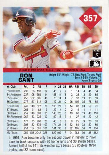 Ron Gant  baseball card collectible - Main Image 2