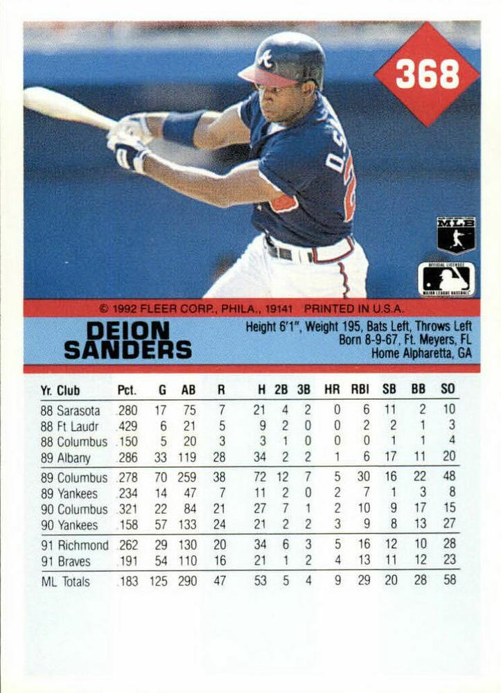 Deion Sanders  baseball card collectible - Main Image 2