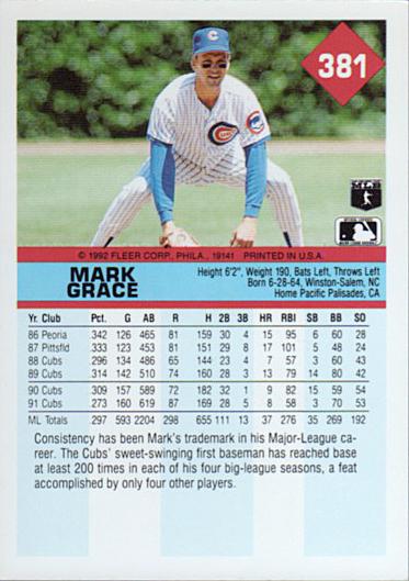 Mark Grace  baseball card collectible - Main Image 2