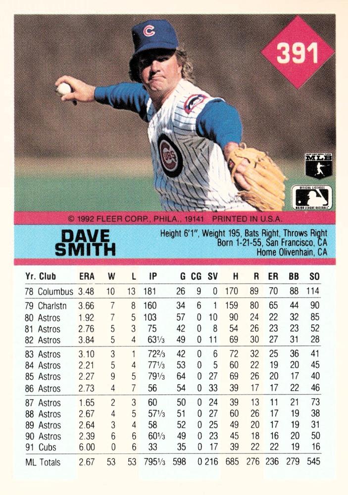 Dave Smith  baseball card collectible - Main Image 2