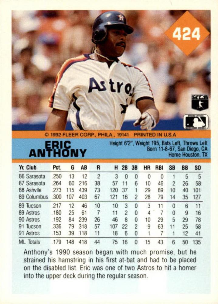 Eric Anthony  baseball card collectible - Main Image 2