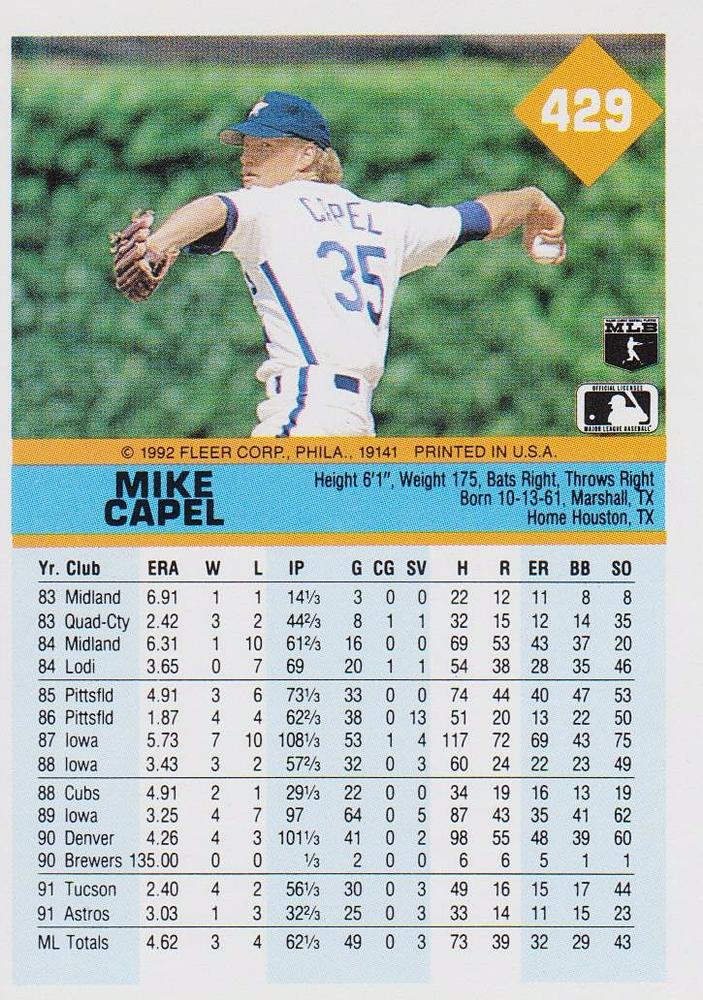 Mike Capel  baseball card collectible - Main Image 2