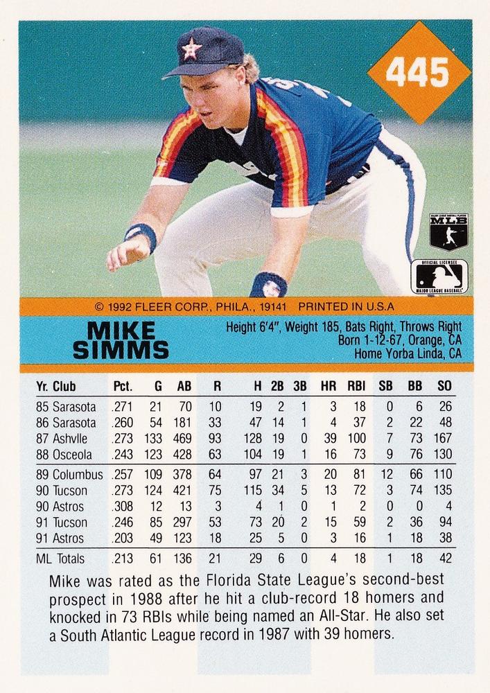 Mike Simms  baseball card collectible - Main Image 2
