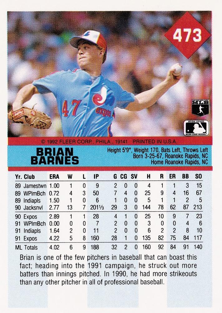 Brian Barnes  baseball card collectible - Main Image 2