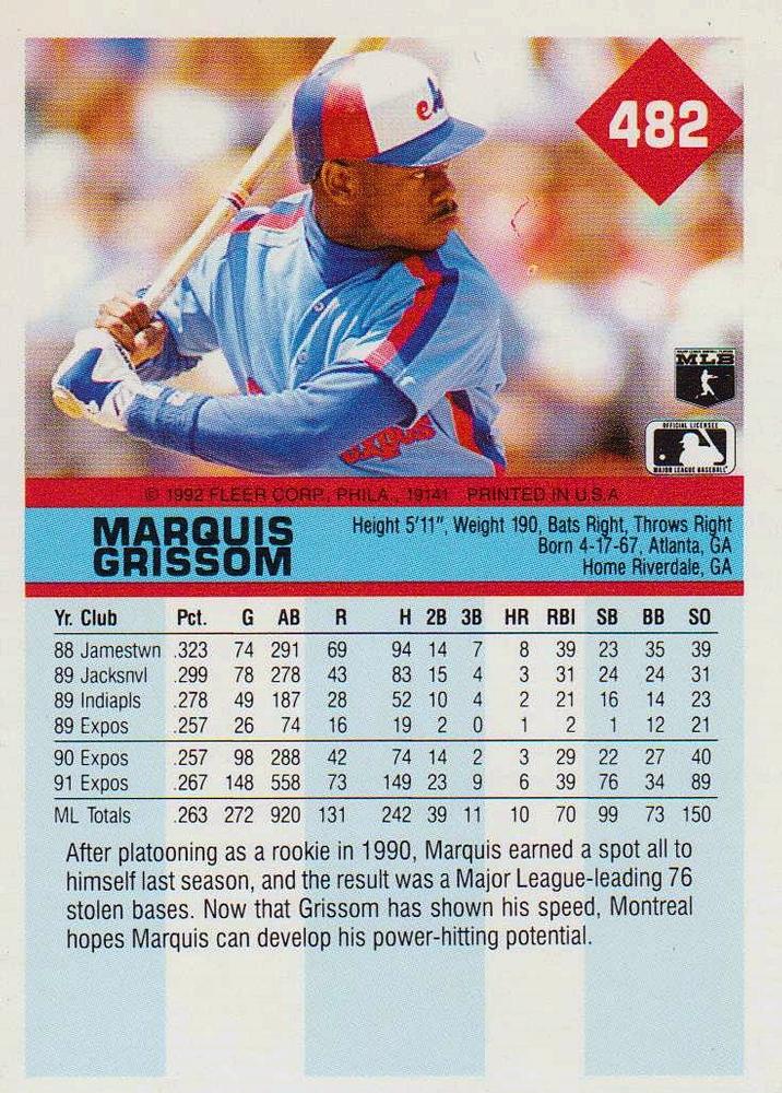 Marquis Grissom  baseball card collectible - Main Image 2