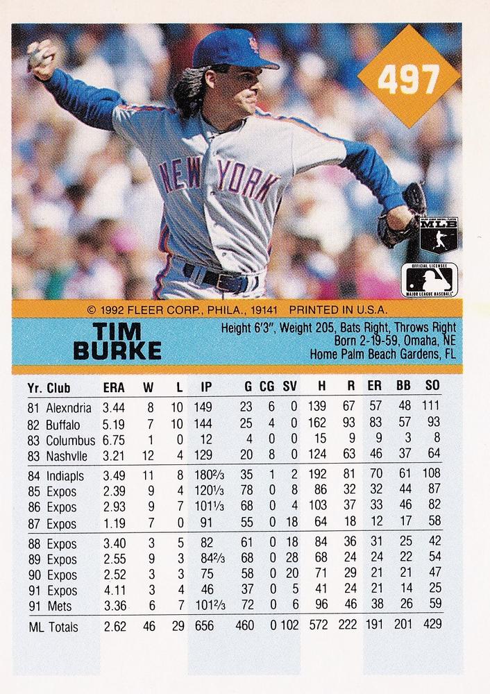 Tim Burke  baseball card collectible - Main Image 2